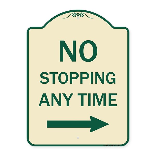 No Stopping Anytime W/ Arrow Right Heavy-Gauge Aluminum Architectural Sign, 24" x 18", TG-1824-23583